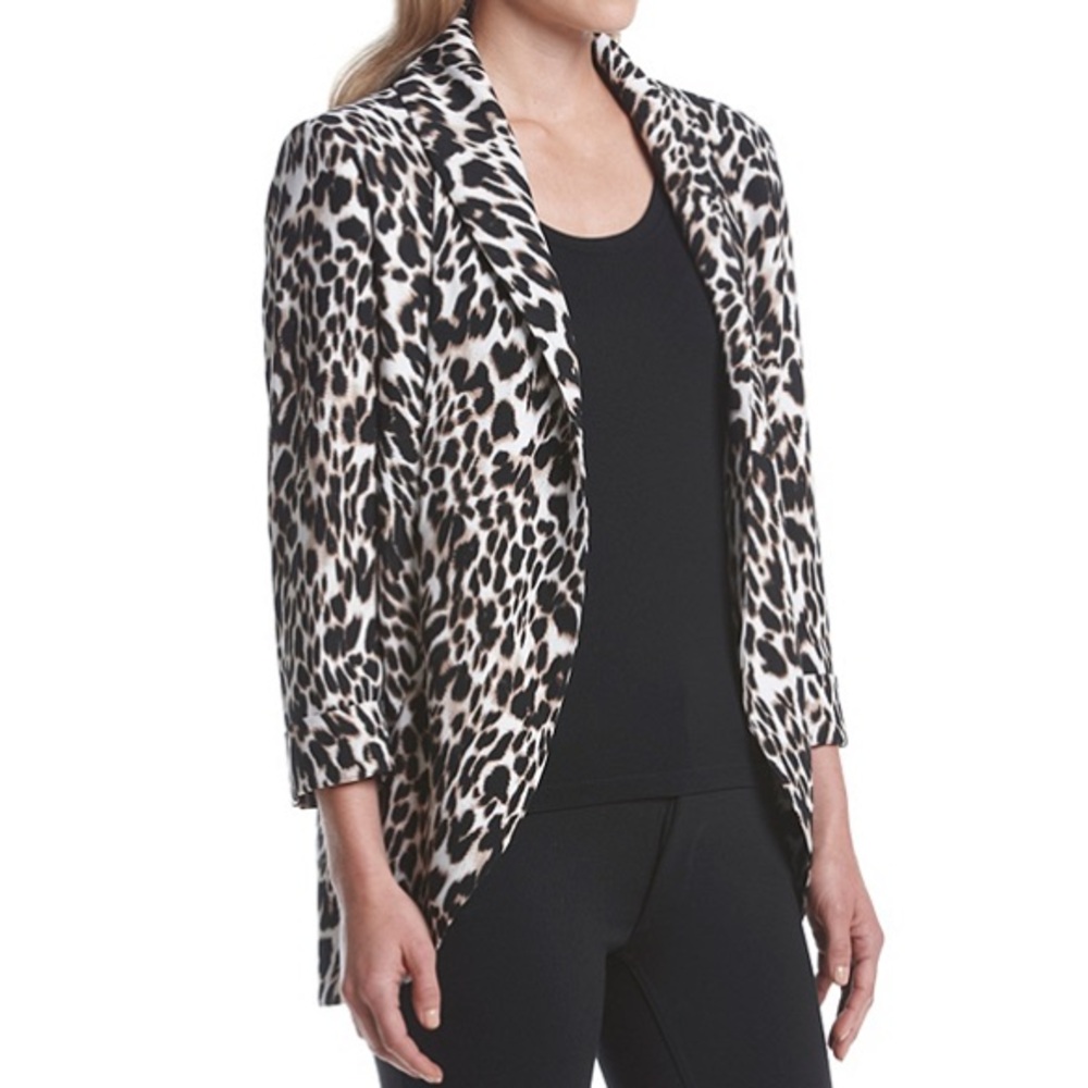 Sizes S,M,XL Calvin Klein Animal Print Open Front Lightweight 3/4 Sleeve Jacket
